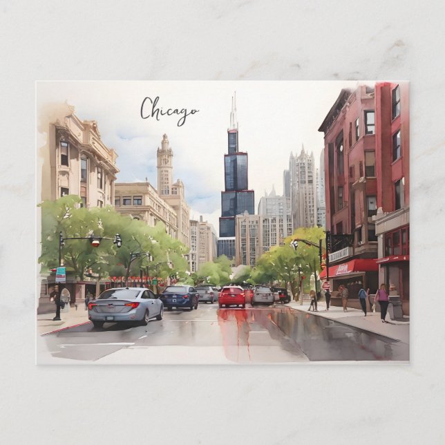 Chicago watercolor art postcard (Front)