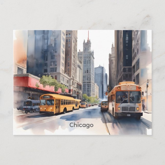 Chicago watercolor art postcard (Front)