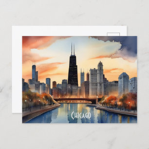 Chicago watercolor art postcard