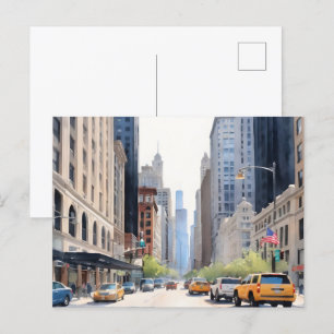 Chicago watercolor art postcard