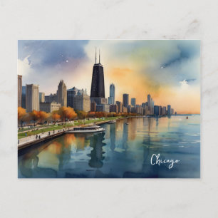 Chicago watercolor art postcard