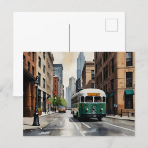 Chicago watercolor art postcard