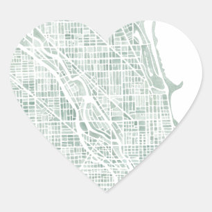 Chicago watercolor map seaglass blue green heart sticker