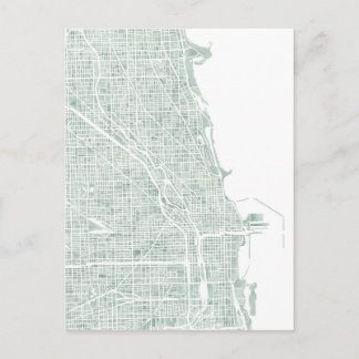 Chicago watercolor map seaglass blue green postcard