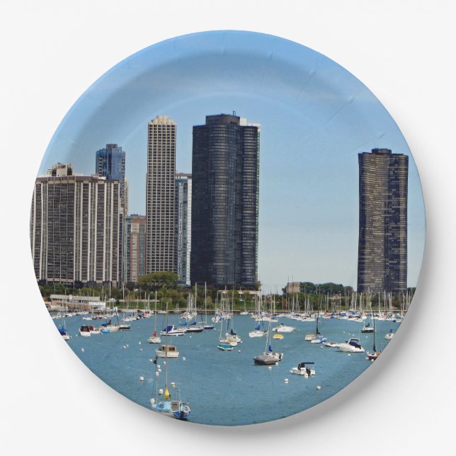 Chicago Waterfront Skyline Photo Paper Plate (Front)