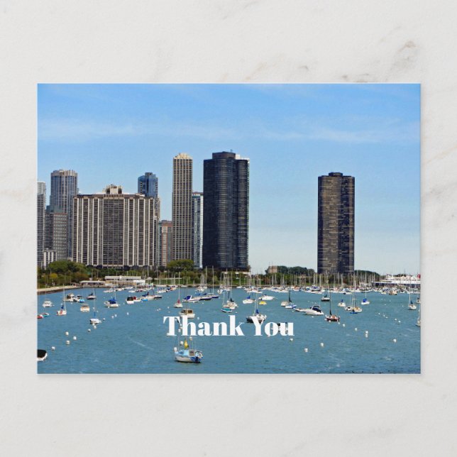 Chicago Waterfront Skyline Photo Thank You Postcard (Front)