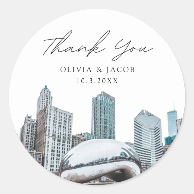 Chicago Wedding Favour Photo Thank You Classic Round Sticker (Front)