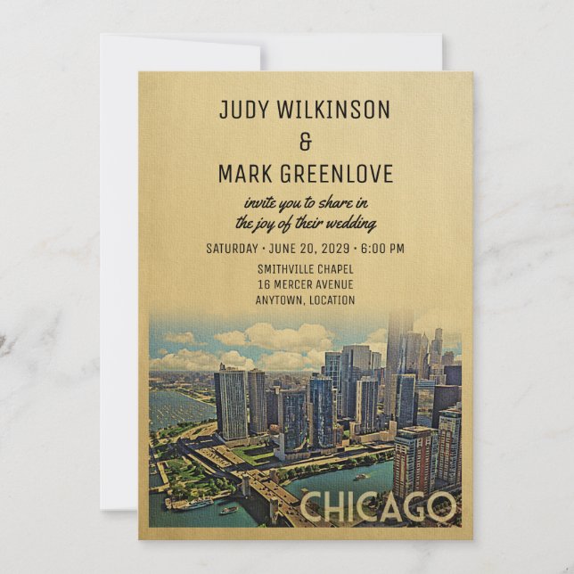 Chicago Wedding Invitation Illinois (Front)