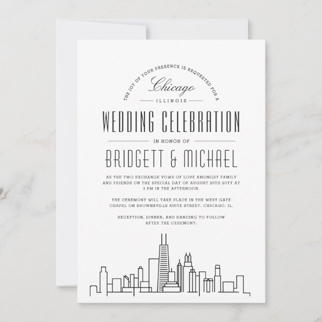 Chicago Wedding | Modern Deco Skyline  Invitation (Front)