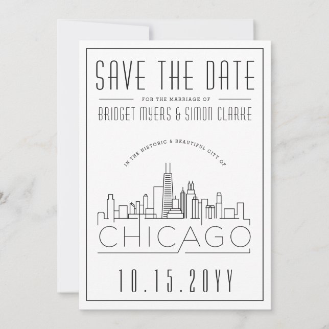 Chicago Wedding | Stylised Skyline Save the Date Invitation (Front)