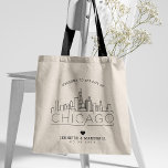 Chicago Wedding | Stylised Skyline Tote Bag<br><div class="desc">A unique wedding tote bag for a wedding taking place in the beautiful city of Chicago.  This tote features a stylised illustration of the city's unique skyline with its name underneath.  This is followed by your wedding day information in a matching open lined style.</div>