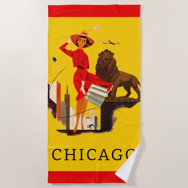 Chicago Windy City Poster Beach Towel (Front)