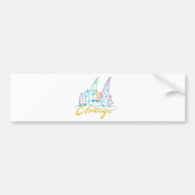 Chicago Windy City Skyline Bumper Sticker (Front)