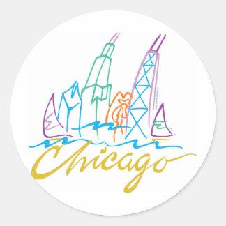 Chicago Windy City Skyline Classic Round Sticker