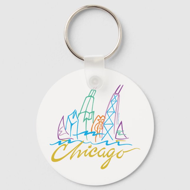 Chicago Windy City Skyline Key Ring (Front)