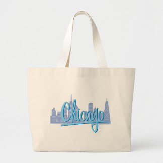 Chicago Windy City Skyline Large Tote Bag