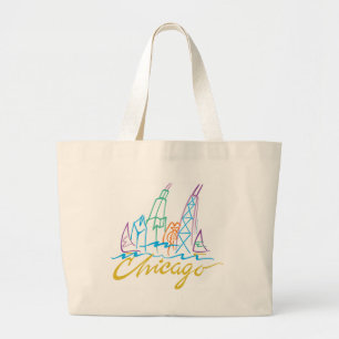 Chicago Windy City Skyline Large Tote Bag