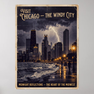 Chicago Windy City Vintage Noir Travel Poster