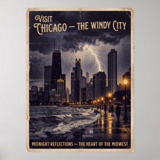 Chicago Windy City Vintage Noir Travel Poster