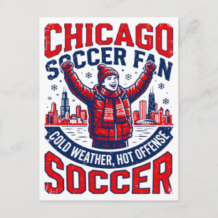 Chicago Winter Football Supporter Cheering In Snow Postcard