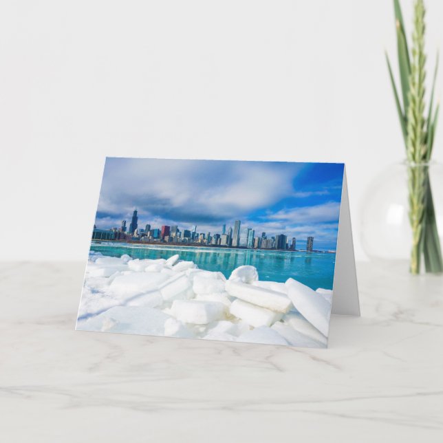 Chicago winter skyline greeting card (Front)