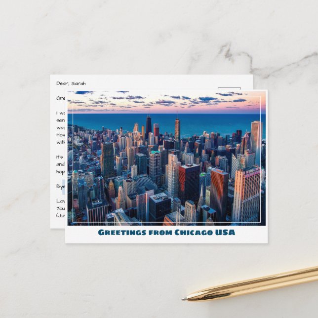 Chicago with Lake Michigan Postcard (Front/Back In Situ)