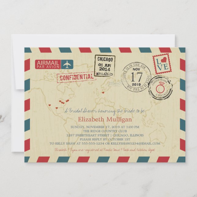 Chicago World Traveller Airmail | Bridal Shower Invitation (Front)