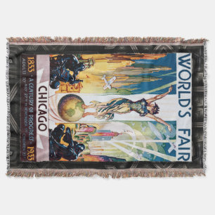 Chicago World's Fair 1933 Vintage Poster Throw Blanket