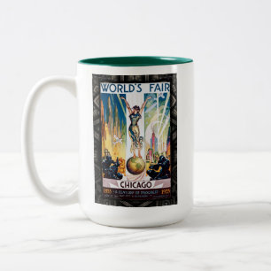Chicago World's Fair 1933 Vintage Poster Two-Tone Coffee Mug