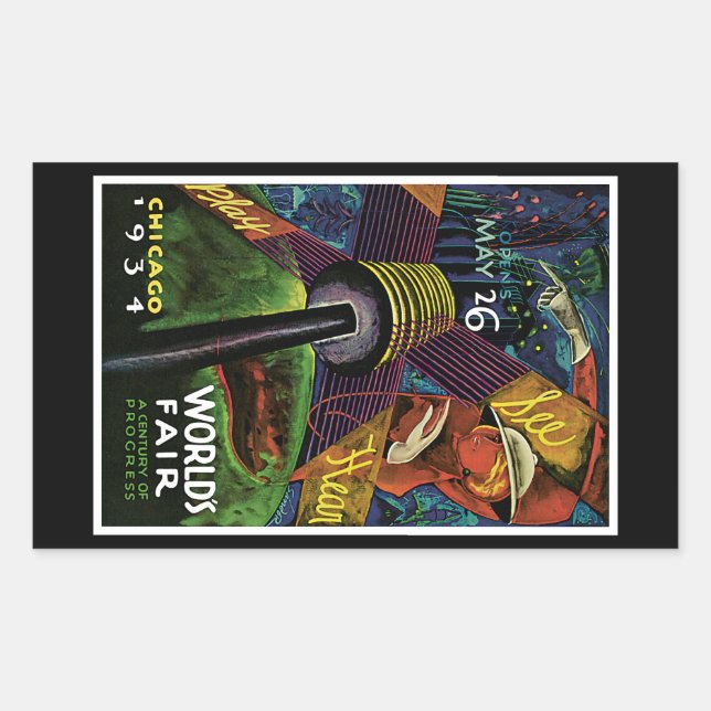 Chicago World's Fair 1934 Rectangular Sticker (Front)