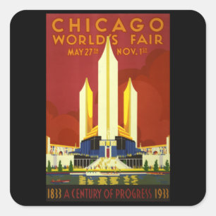 Chicago world's fair retro vintage poster square sticker