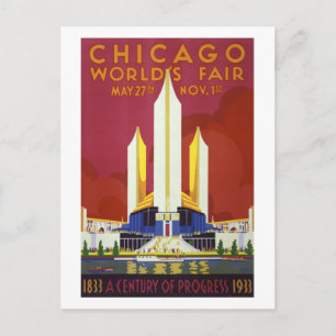 Chicago worlds fair Vintage Poster Restored Postcard