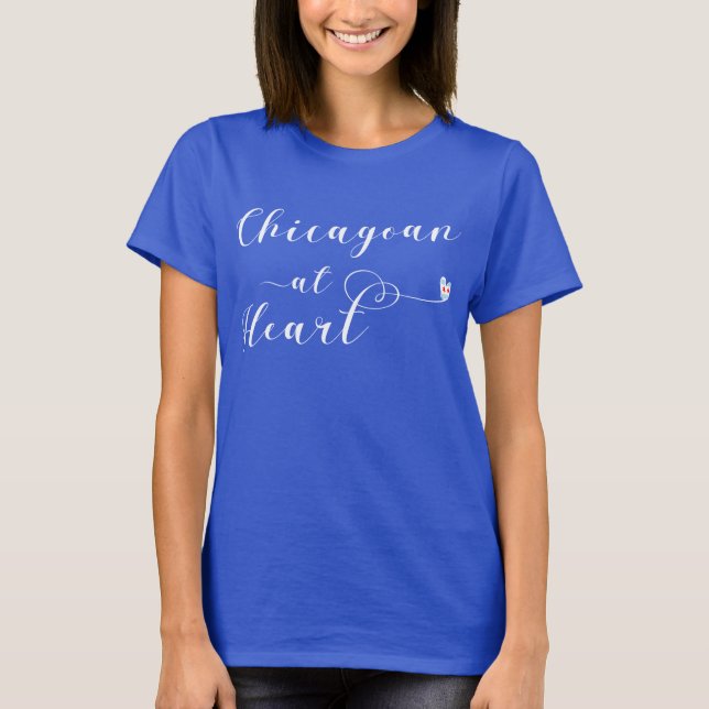 Chicagoan At Heart, Chicago Flag T-Shirt (Front)