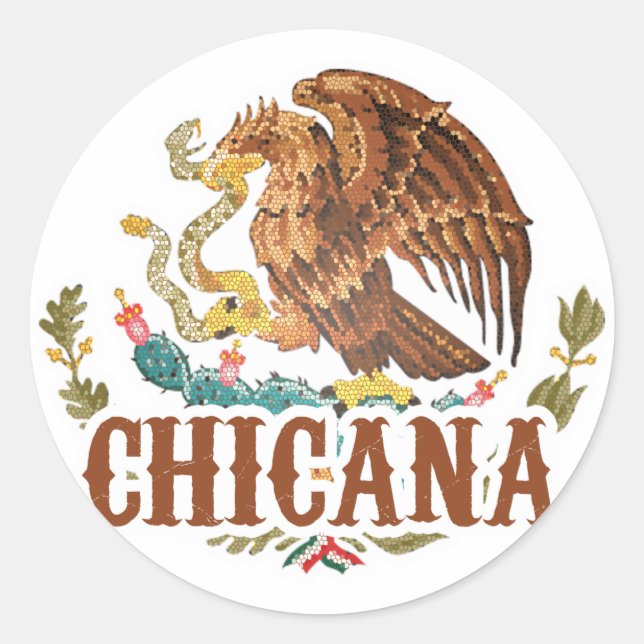 Chicana Mexico Coat of Arms Classic Round Sticker (Front)