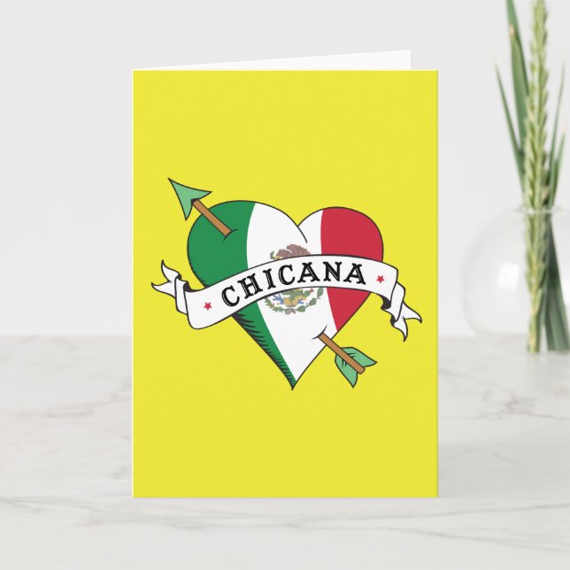 Chicana Tattoo Heart with Mexican Flag Card (Front)