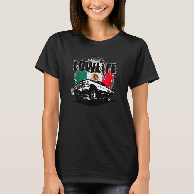 Chicano Cholo Mexico Flag 3 Wheelin  Mens Lowrider T-Shirt (Front)