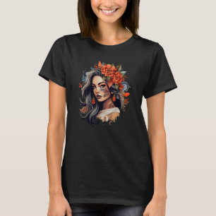Chicano Girl Mexico Flowers Death Pretty 5 T-Shirt