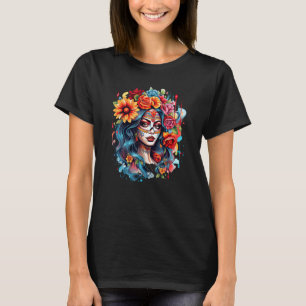Chicano Girl Mexico Flowers Death Pretty 8 T-Shirt
