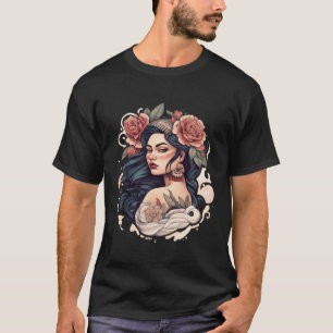 Chicano Girl Mexico Flowers Death Pretty T-Shirt