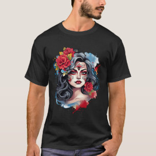 Chicano Girl Mexico Flowers Death Pretty T-Shirt
