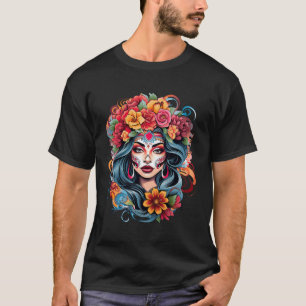Chicano Girl Mexico Flowers Death Pretty T-Shirt