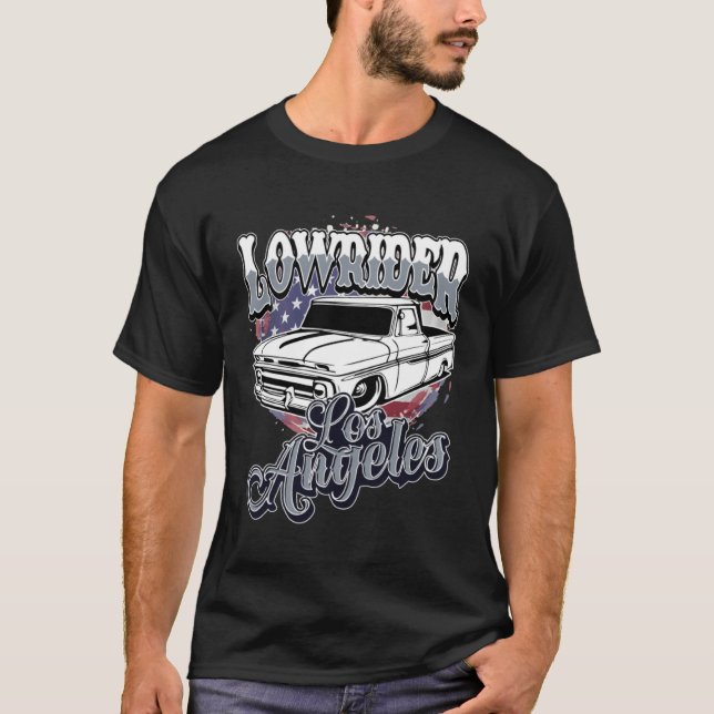 Chicano Low Rider Truck American Flag Los Angeles  T-Shirt (Front)