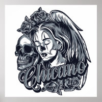 Chicano (Woman with Wings, Roses and Skull)