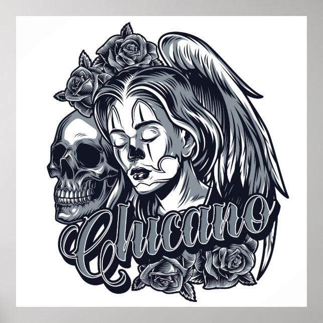 Chicano (Woman with Wings, Roses and Skull) Poster (Front)