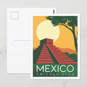 Chichen Itza Mexico Travel Place Illustration Postcard