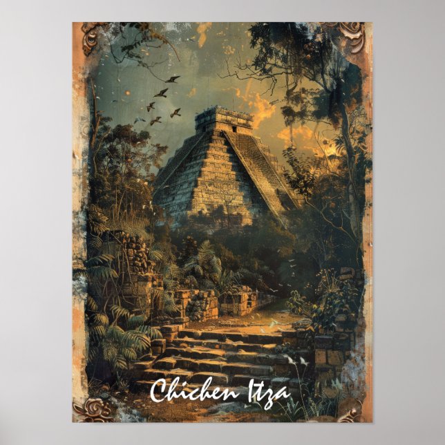 Chichen Itza Mexico Vintage Travel Artwork Poster (Front)