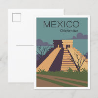 Chichen Itza Mexico Vintage Travel Illustration