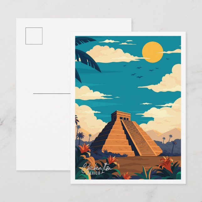 Chichen Itza Mexico Vintage Travel Illustration Postcard (Front/Back)