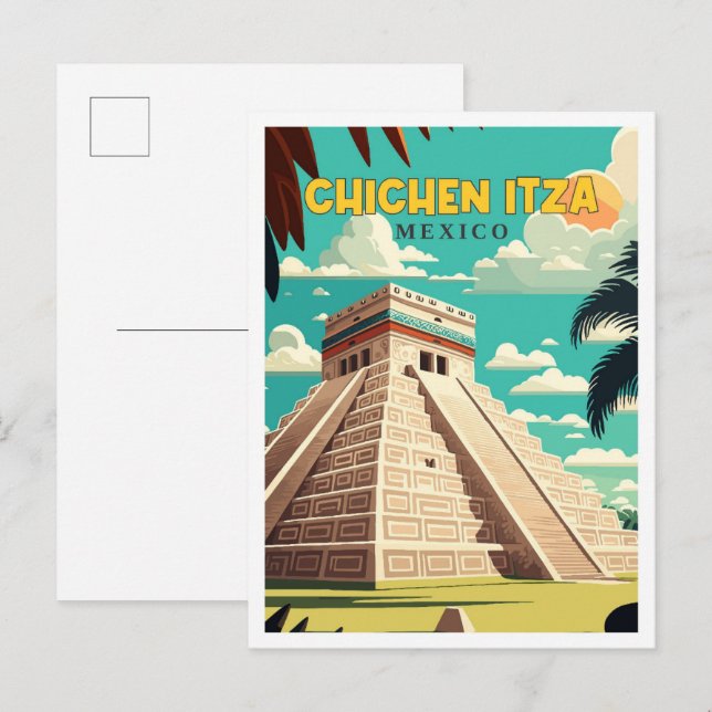 Chichen Itza Mexico vintage travel illustration Postcard (Front/Back)