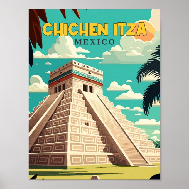 Chichen Itza Mexico vintage travel illustration Poster (Front)